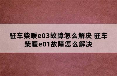 驻车柴暖e03故障怎么解决 驻车柴暖e01故障怎么解决